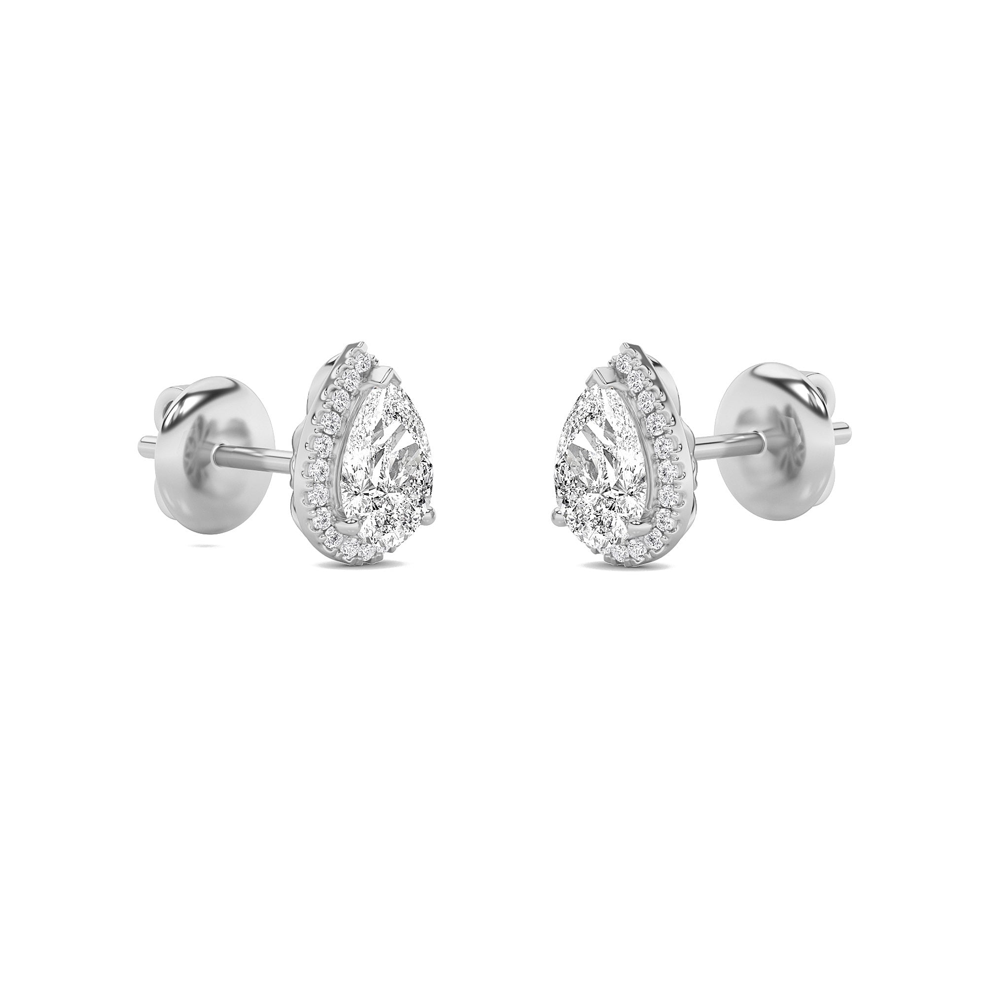 2Cttw Pear Shaped Lab Grown Diamond (F/VS) Halo Stud Earrings in 14K Gold