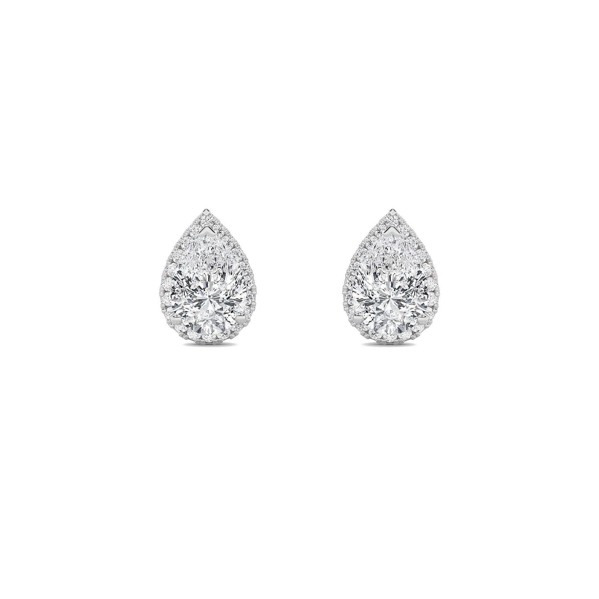 2Cttw Pear Shaped Lab Grown Diamond (F/VS) Halo Stud Earrings in 14K Gold