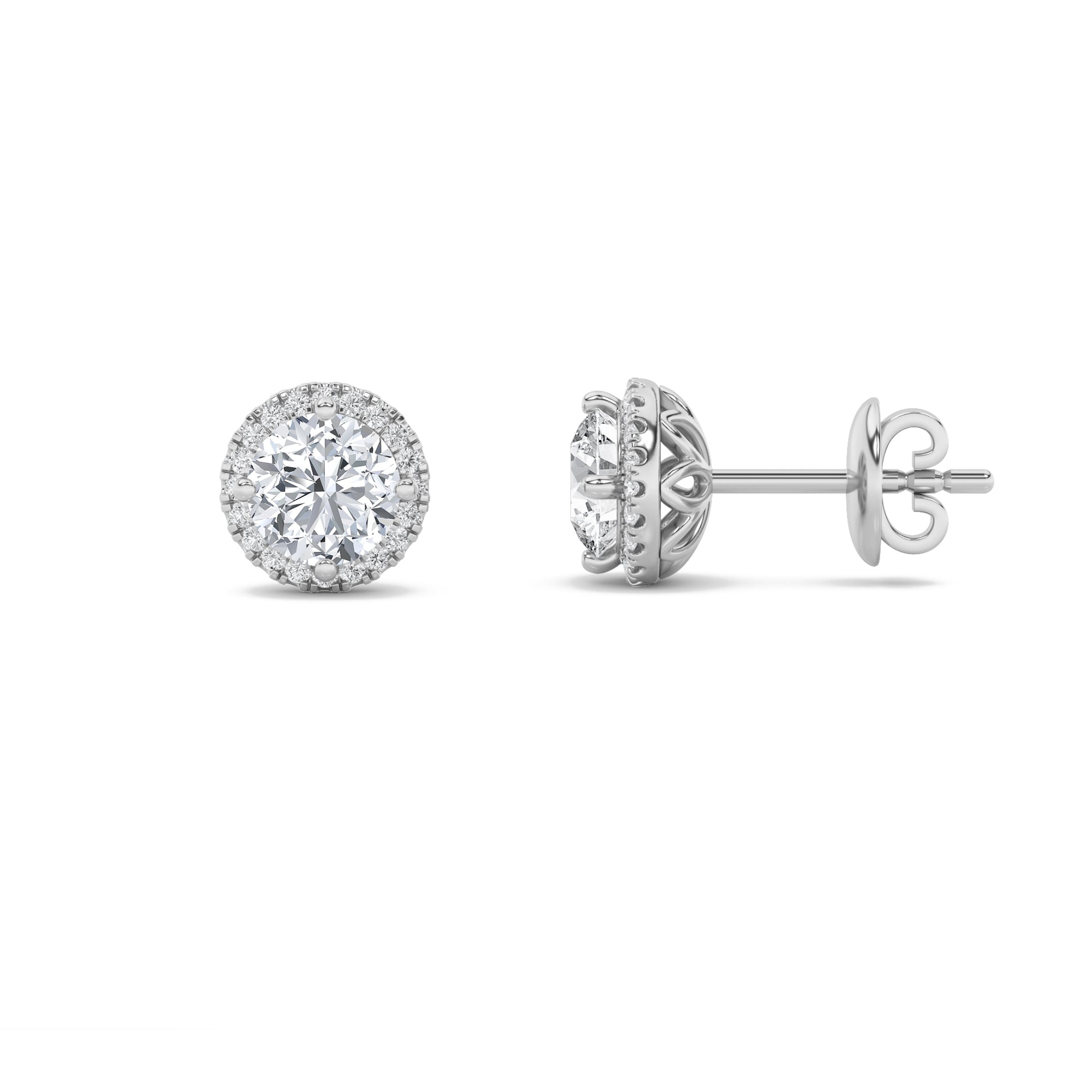 1Cttw Round Shaped Lab Grown Diamond (F/VS) Halo Stud Earrings in 14K Gold