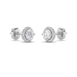 1Cttw Round Shaped Lab Grown Diamond (F/VS) Halo Stud Earrings in 14K Gold