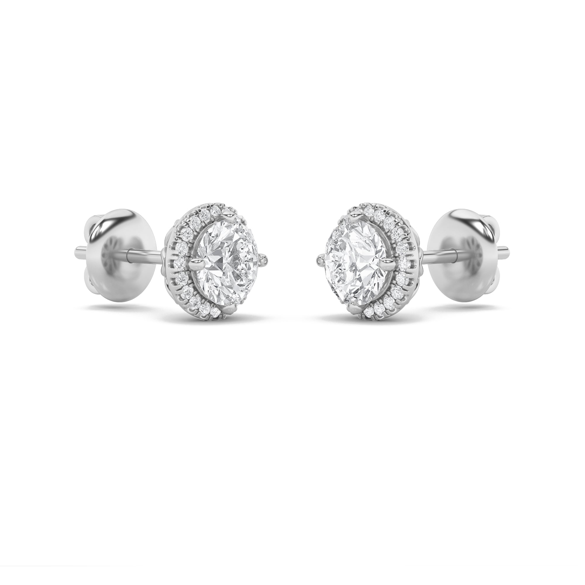 1Cttw Round Shaped Lab Grown Diamond (F/VS) Halo Stud Earrings in 14K Gold