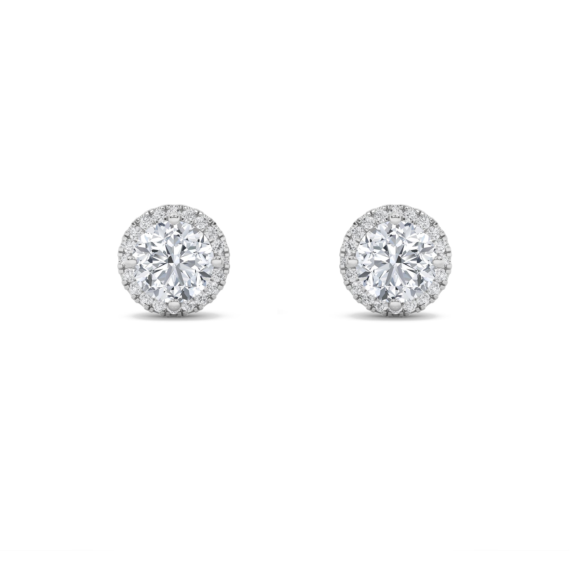 1Cttw Round Shaped Lab Grown Diamond (F/VS) Halo Stud Earrings in 14K Gold