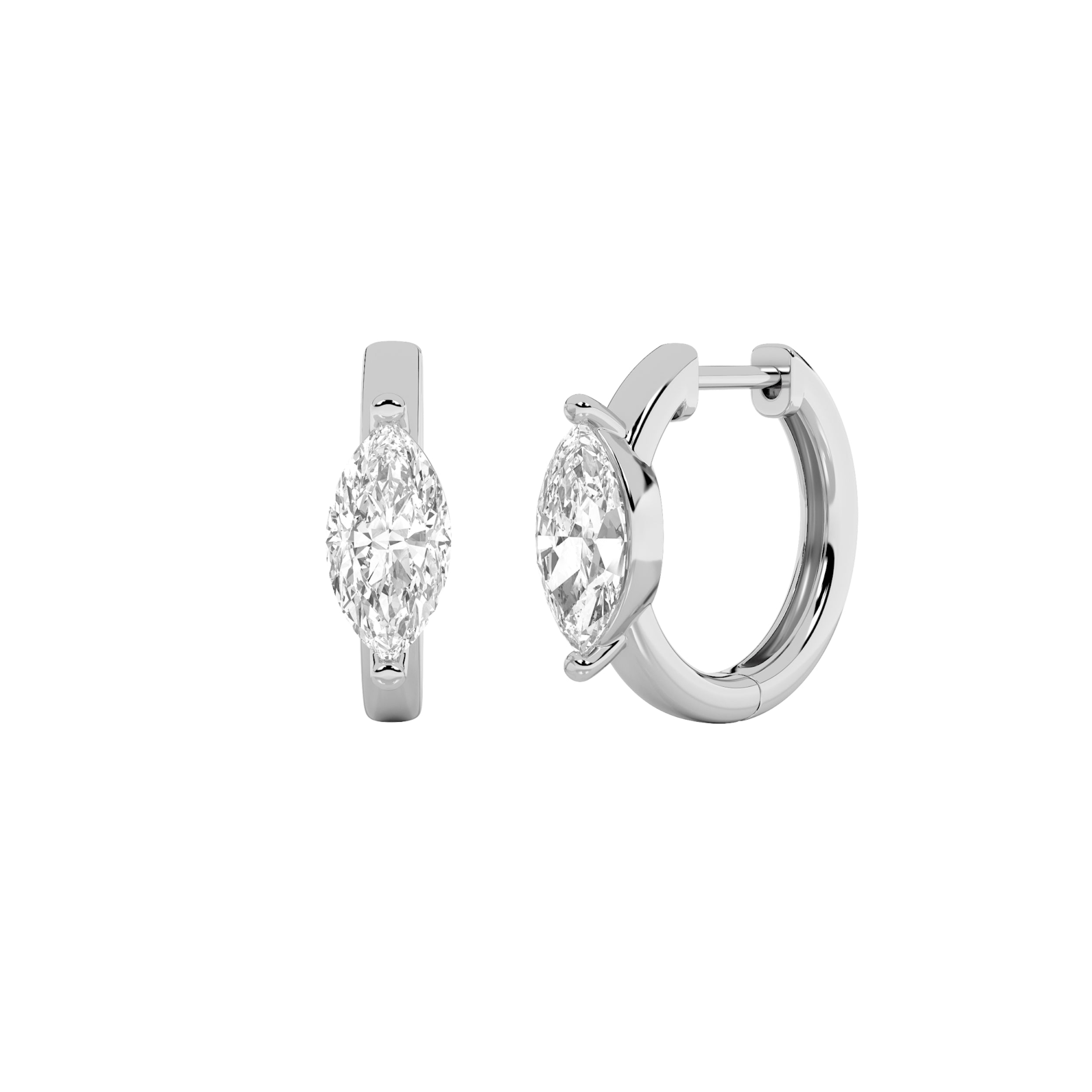 1.5Cttw Marquise Shaped Lab Grown Diamond (F/VS) Solitaire Huggie Earrings in 14K Gold