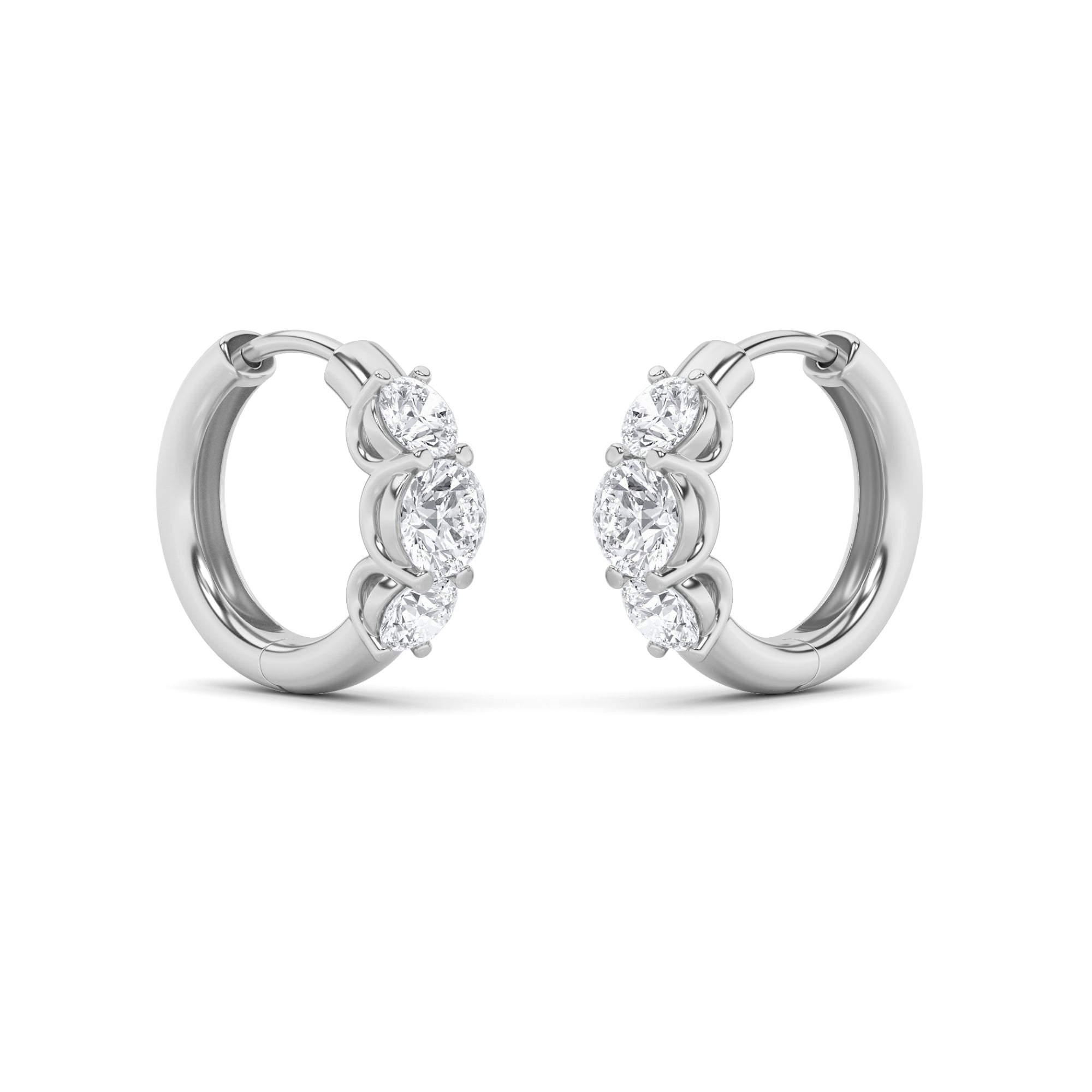 2Cttw Round Shaped Lab Grown Diamond (F/VS) Three Stone Huggie Earrings in 14K Gold