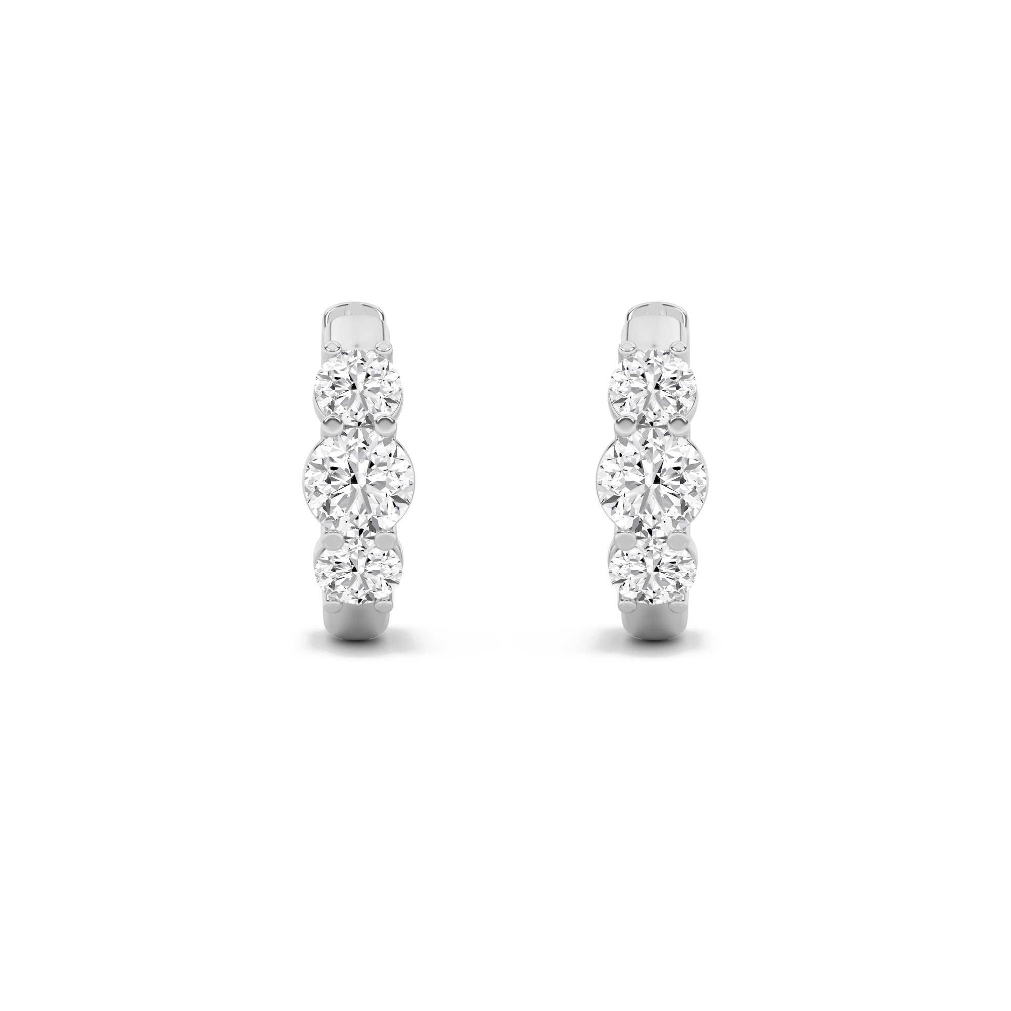 2Cttw Round Shaped Lab Grown Diamond (F/VS) Three Stone Huggie Earrings in 14K Gold