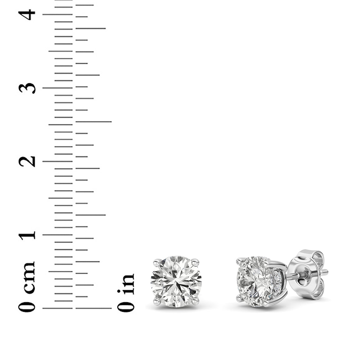 3Cttw Round Shaped Lab Grown Diamond (F/VS) Hidden Halo Stud Earrings in 14K Gold