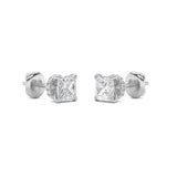 2Cttw Princess Shaped Lab Grown Diamond (F/VS) Hidden Halo Stud Earrings in 14K Gold