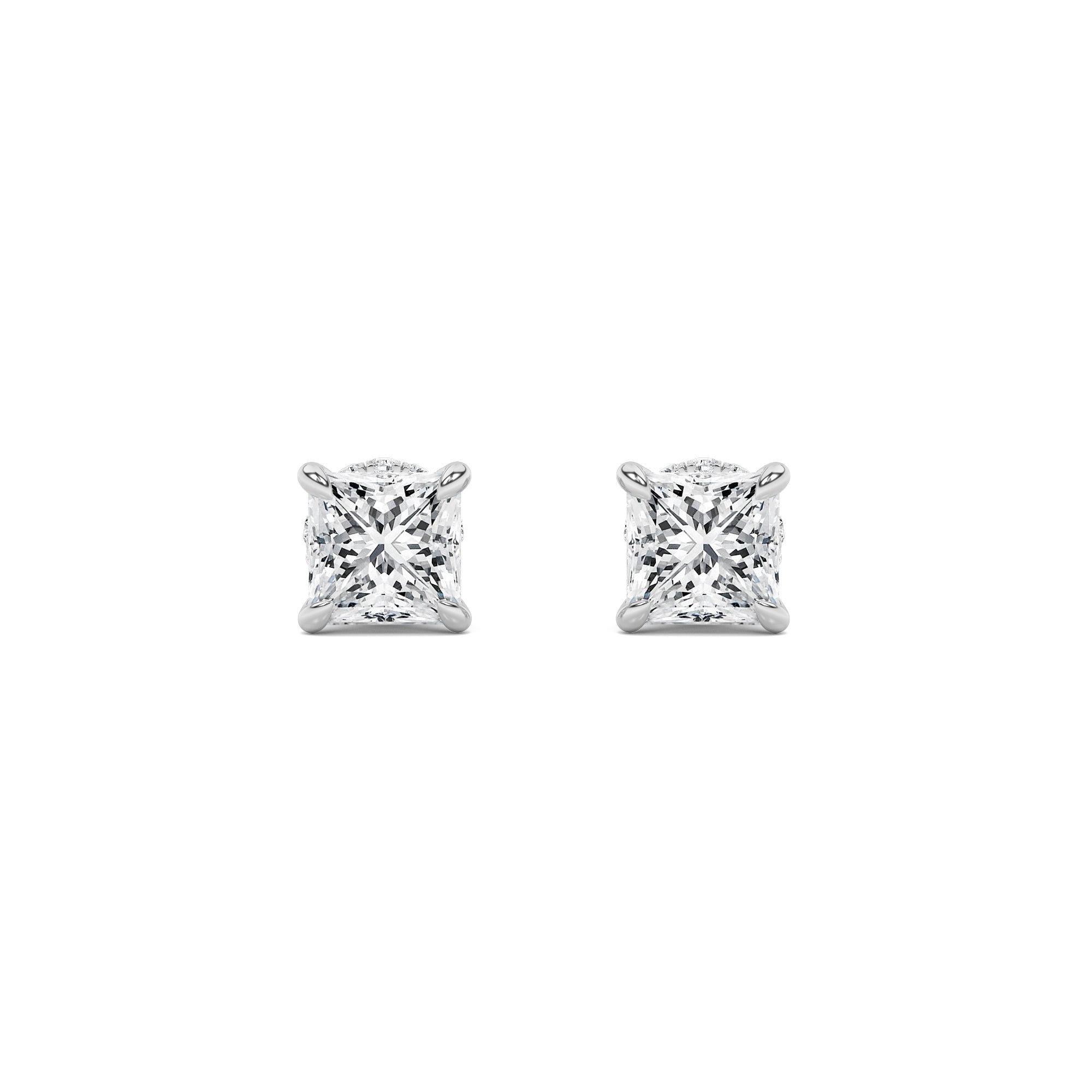2Cttw Princess Shaped Lab Grown Diamond (F/VS) Hidden Halo Stud Earrings in 14K Gold