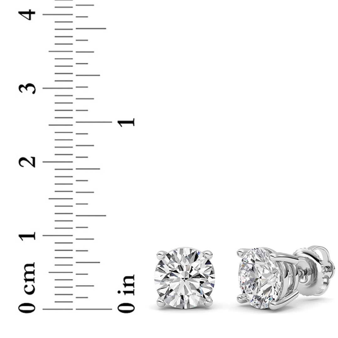 4Cttw Round Shaped Lab Grown Diamond (G/VS) Stud Earrings in 14K White Gold