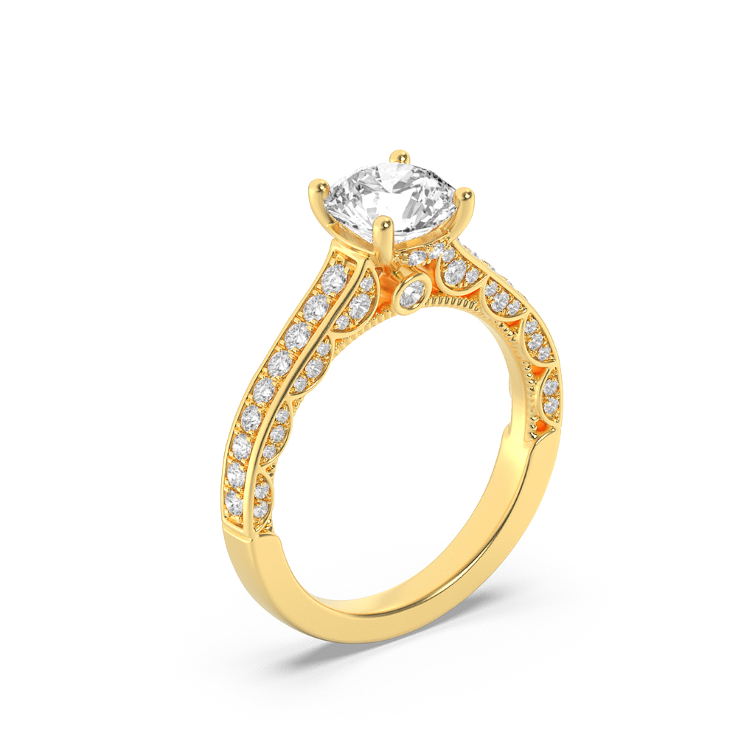 2Cttw Round Shaped Lab Grown Diamond (F/VS) Accented Engagement Ring in 14K Gold