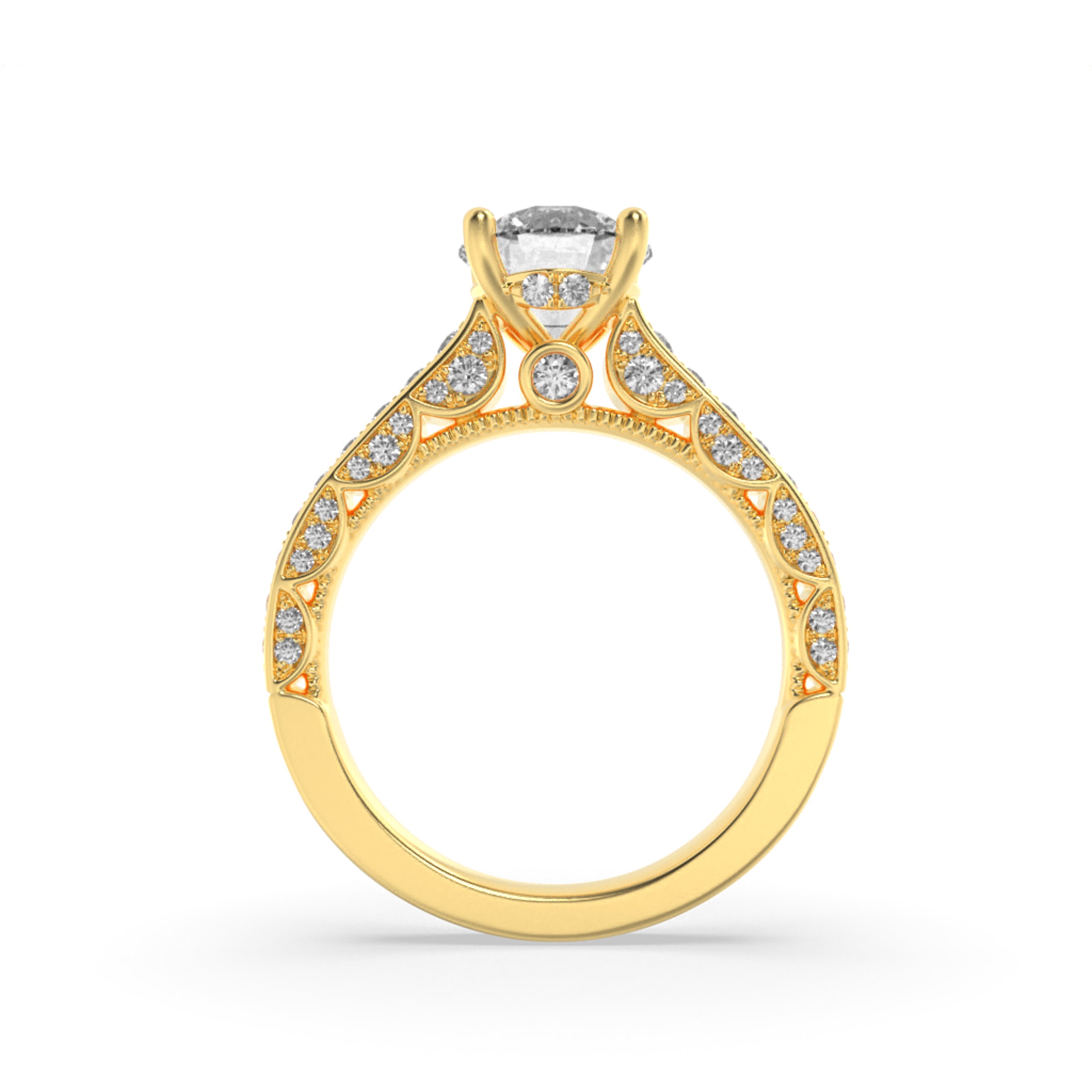 2Cttw Round Shaped Lab Grown Diamond (F/VS) Accented Engagement Ring in 14K Gold