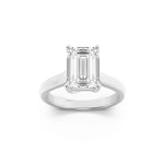 1Cttw Emerald Shaped Lab Grown Diamond (F/VS) Plain Cathedral Trellis Shank Solitaire Engagement Ring in 14K Gold