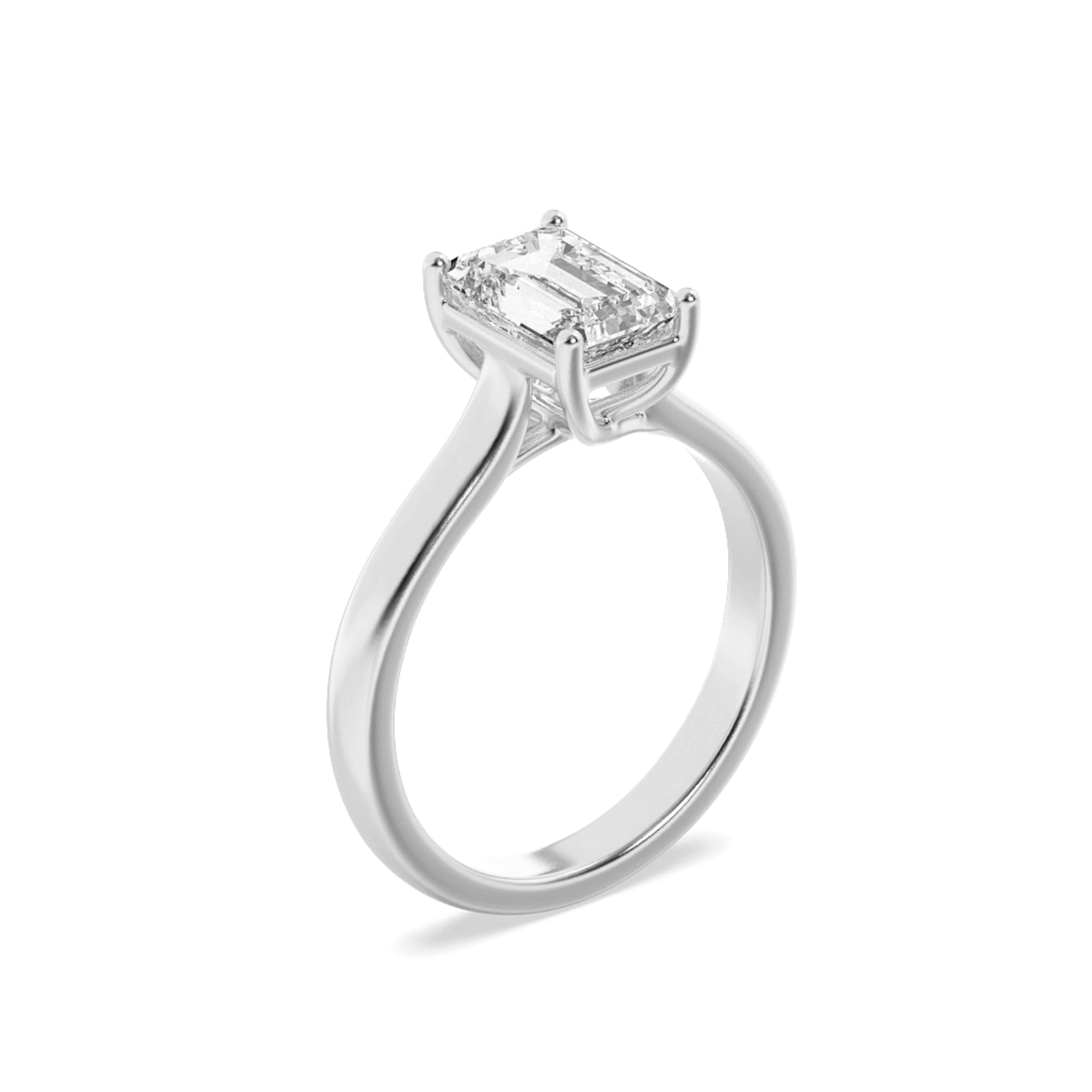 1Cttw Emerald Shaped Lab Grown Diamond (F/VS) Plain Cathedral Trellis Shank Solitaire Engagement Ring in 14K Gold