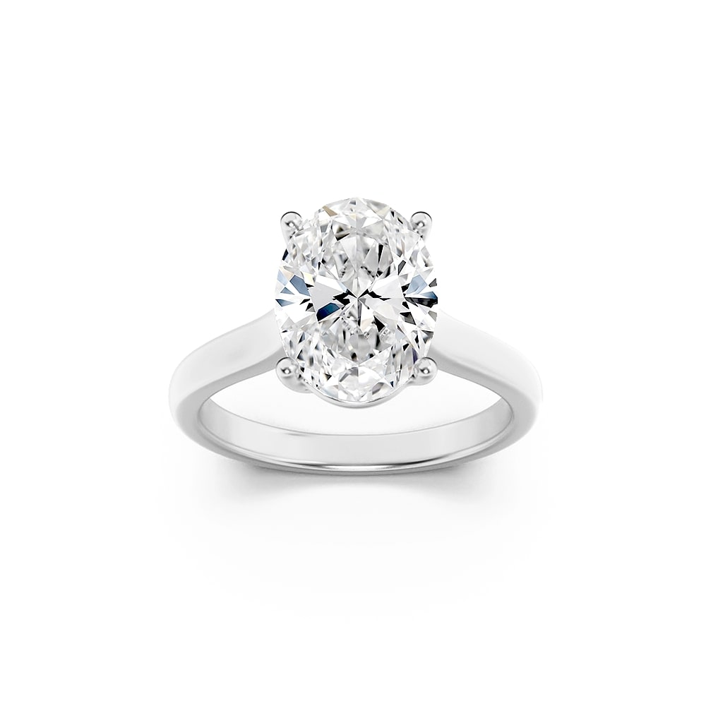 2Cttw Oval Shaped Lab Grown Diamond (F/VS) Plain Cathedral Trellis Shank Solitaire Engagement Ring in 14K Gold