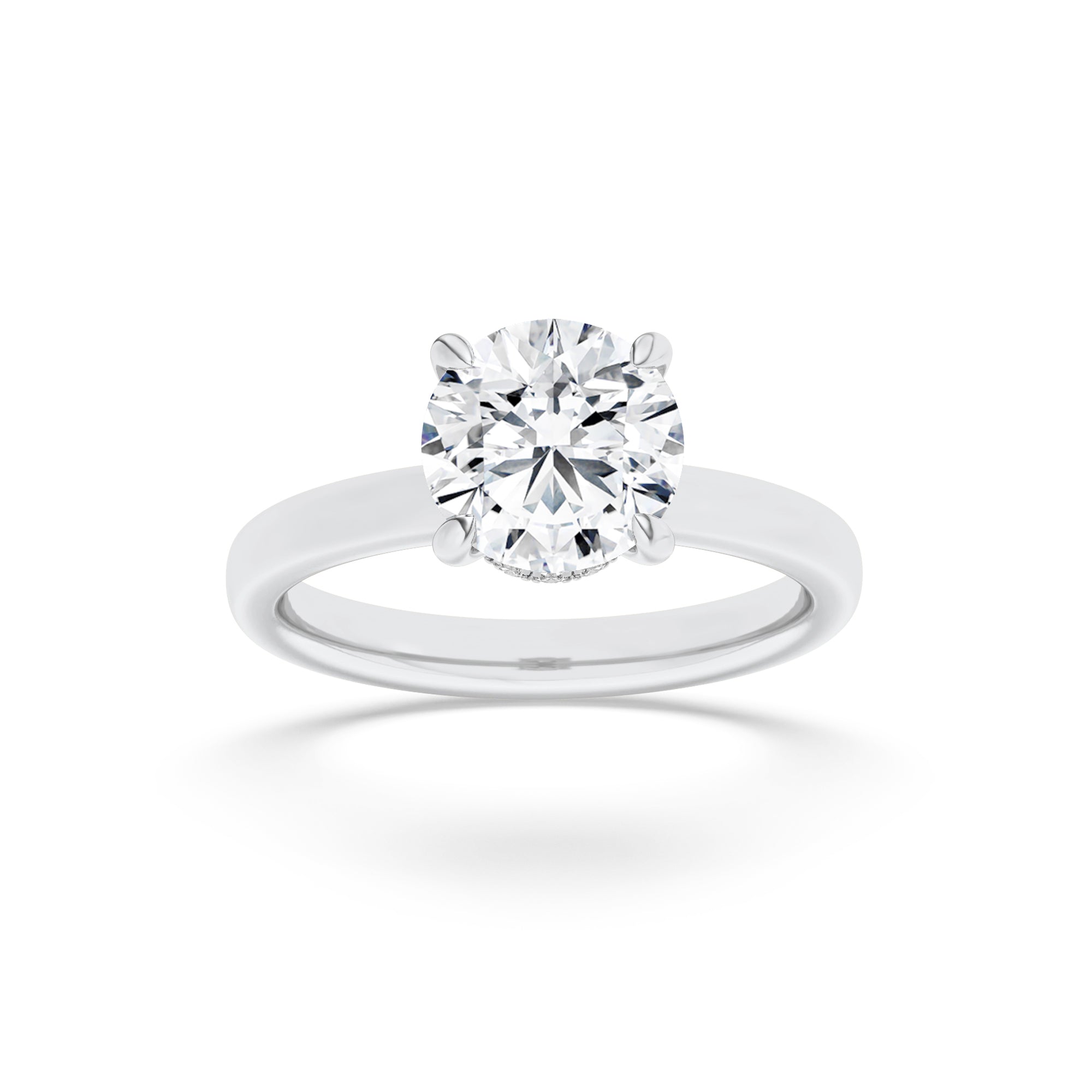 1Cttw Round Shaped Lab Grown Diamond (F/VS) Hidden Halo Plain Shank Engagement Ring in 14K Gold