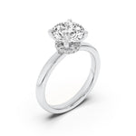 1Cttw Round Shaped Lab Grown Diamond (F/VS) Hidden Halo Plain Shank Engagement Ring in 14K Gold