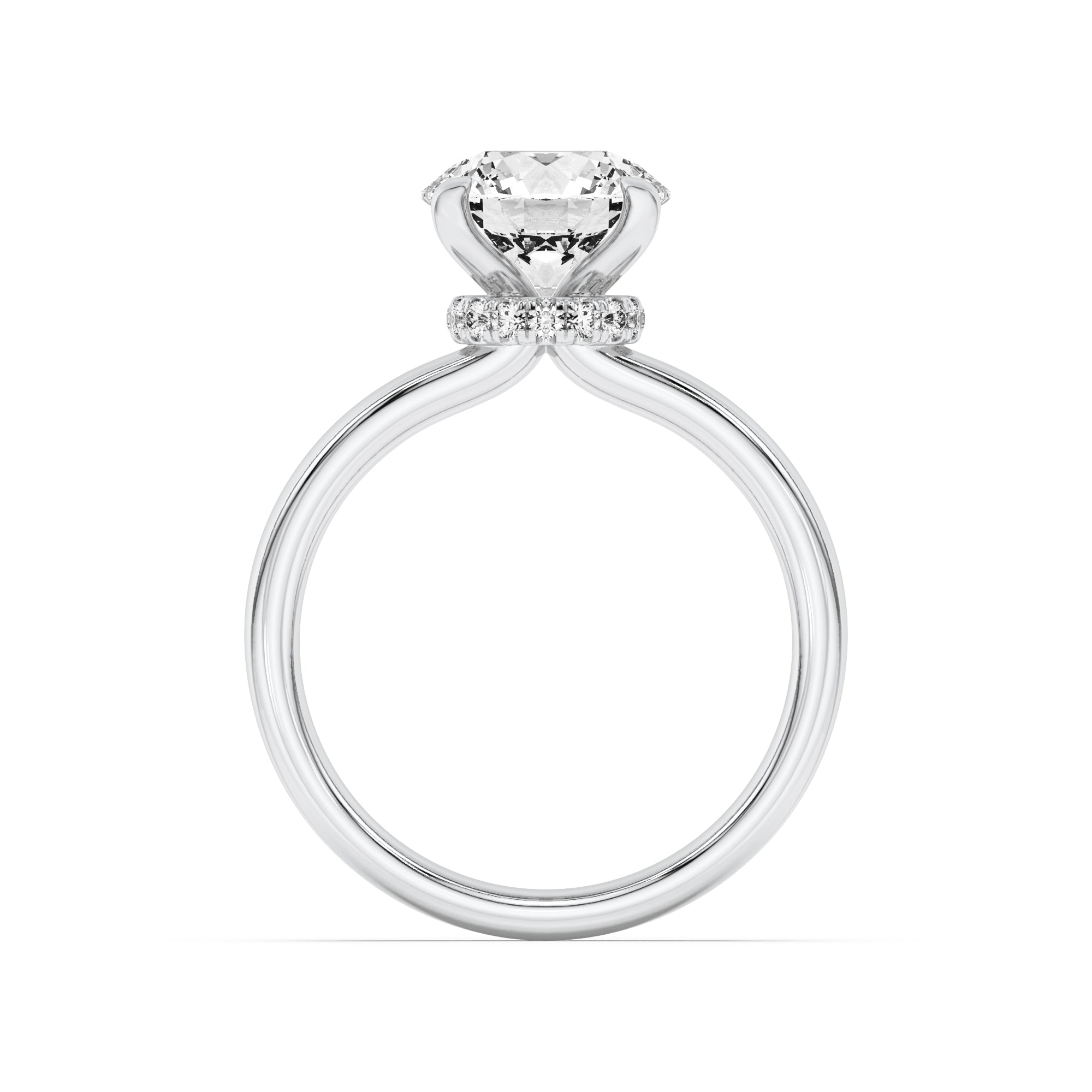 1Cttw Round Shaped Lab Grown Diamond (F/VS) Hidden Halo Plain Shank Engagement Ring in 14K Gold