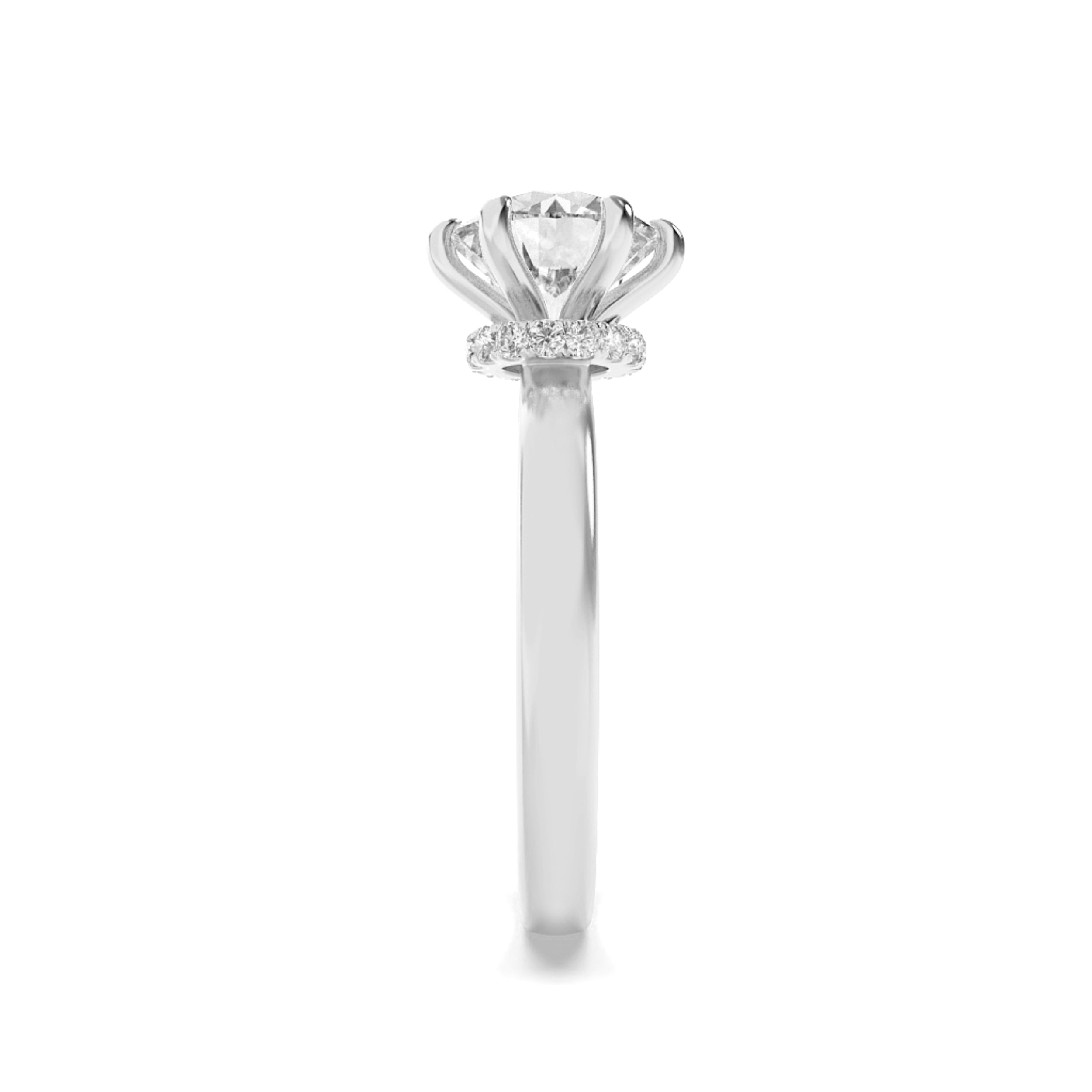 1Cttw Round Shaped Lab Grown Diamond (F/VS) Hidden Halo Plain Shank Engagement Ring in 14K Gold