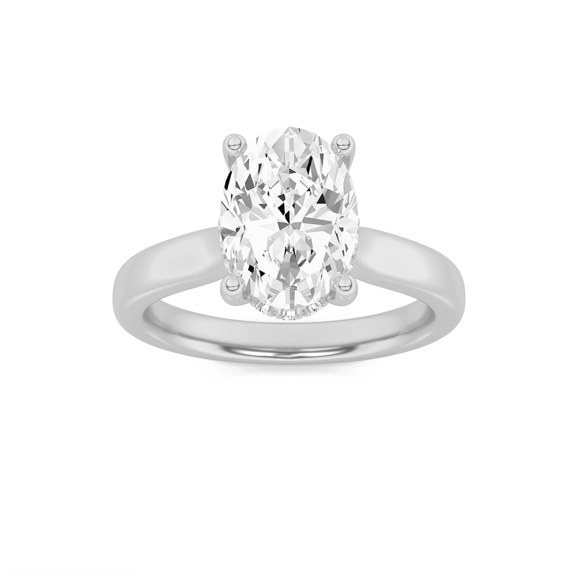 2Cttw Oval Shaped Lab Grown Diamond (F/VS) Hidden Halo Cathedral Shank Engagement Ring in 14K Gold