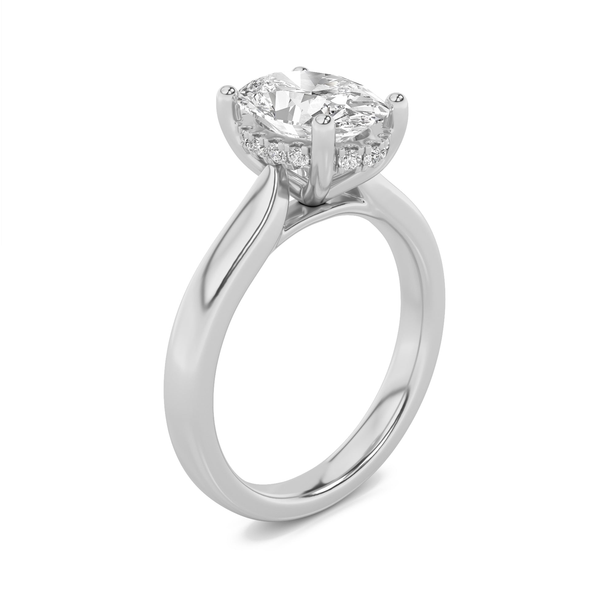 2Cttw Oval Shaped Lab Grown Diamond (F/VS) Hidden Halo Cathedral Shank Engagement Ring in 14K Gold