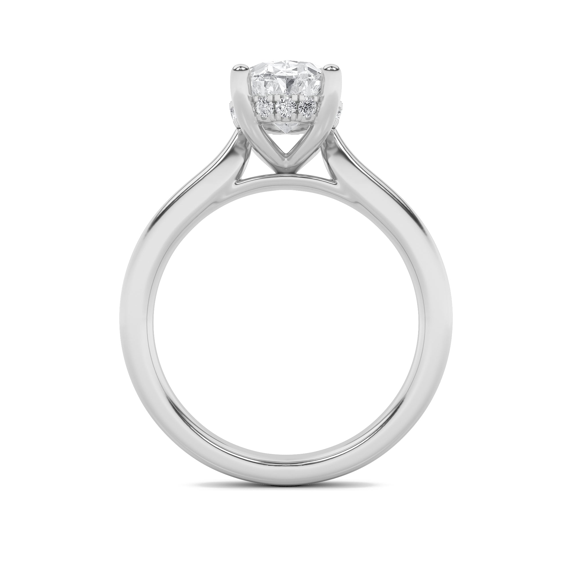 2Cttw Oval Shaped Lab Grown Diamond (F/VS) Hidden Halo Cathedral Shank Engagement Ring in 14K Gold