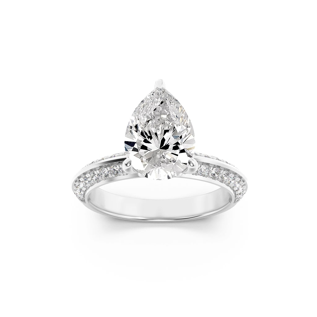 2Cttw Pear Shaped Lab Grown Diamond (F/VS) Micro Pave Knife Edge Accent Ring in 14K Gold