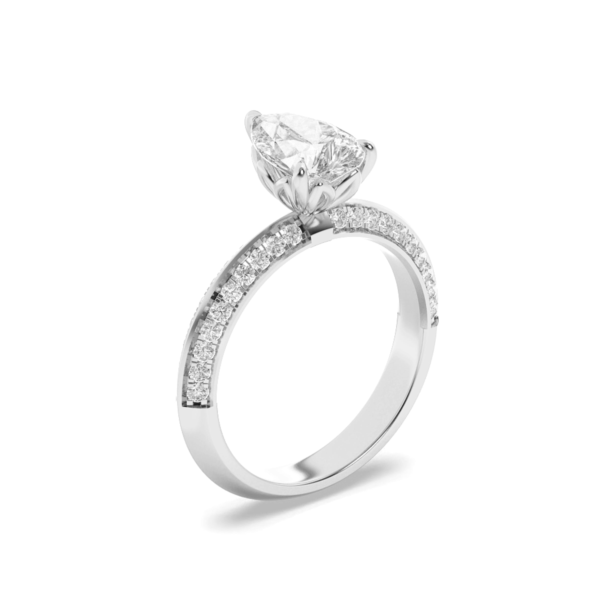 2Cttw Pear Shaped Lab Grown Diamond (F/VS) Micro Pave Knife Edge Accent Ring in 14K Gold