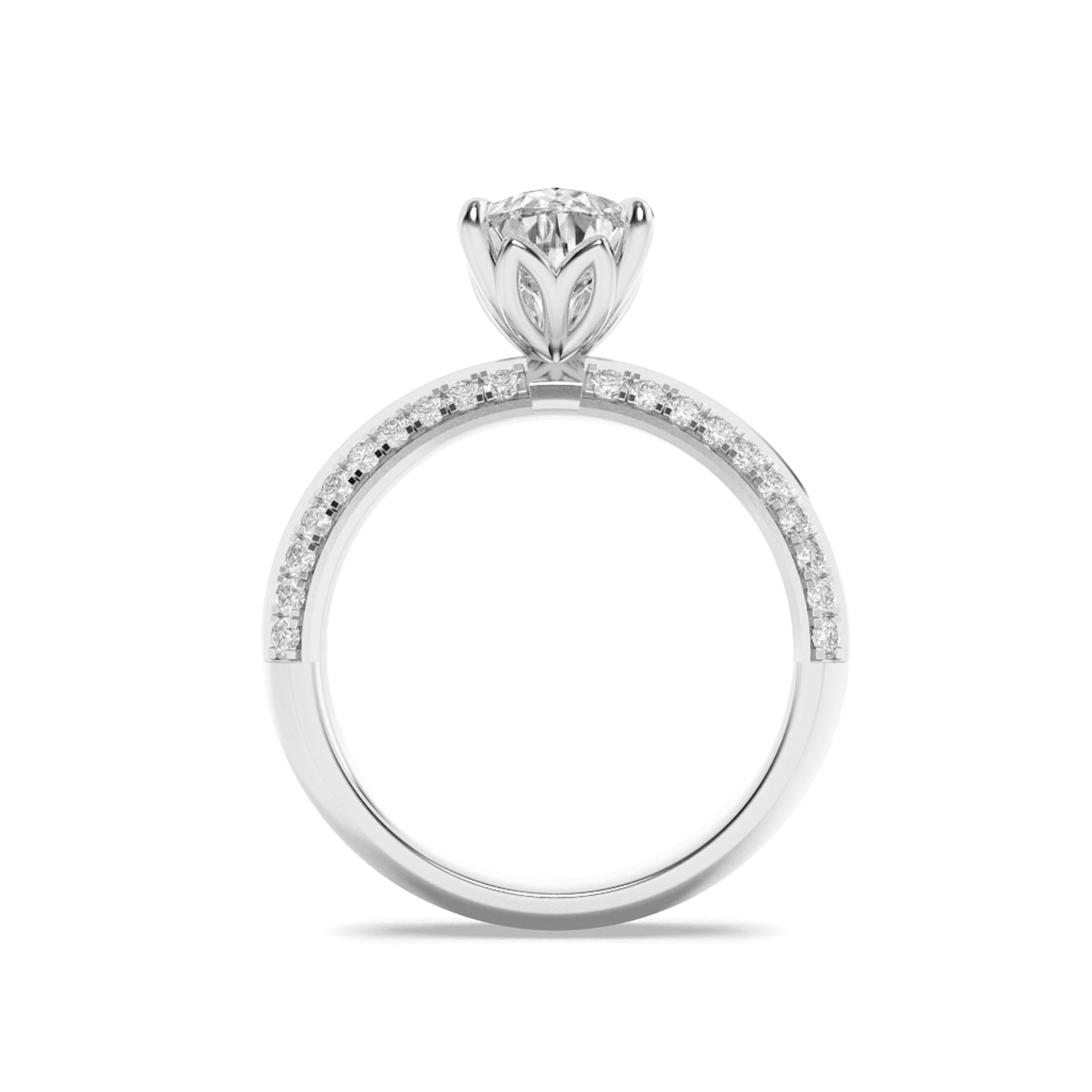 2Cttw Pear Shaped Lab Grown Diamond (F/VS) Micro Pave Knife Edge Accent Ring in 14K Gold