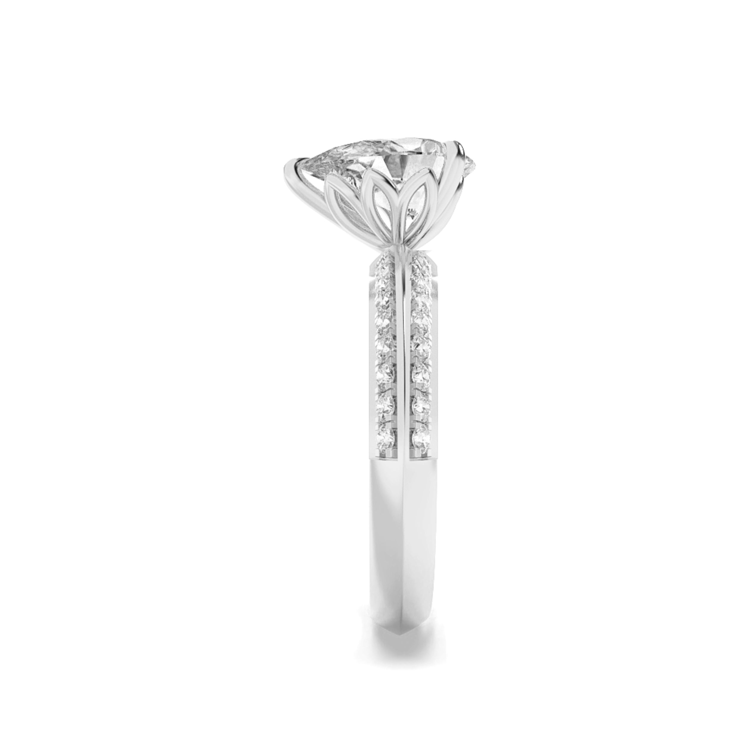 2Cttw Pear Shaped Lab Grown Diamond (F/VS) Micro Pave Knife Edge Accent Ring in 14K Gold