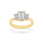 3Cttw Emerald Shaped Lab Grown Diamond (F/VS) Three Stone Accented Ring in 14K Gold