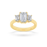 3Cttw Emerald Shaped Lab Grown Diamond (F/VS) Three Stone Accented Ring in 14K Gold