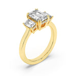 3Cttw Emerald Shaped Lab Grown Diamond (F/VS) Three Stone Accented Ring in 14K Gold