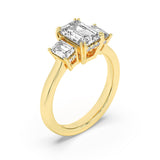 3Cttw Emerald Shaped Lab Grown Diamond (F/VS) Three Stone Accented Ring in 14K Gold