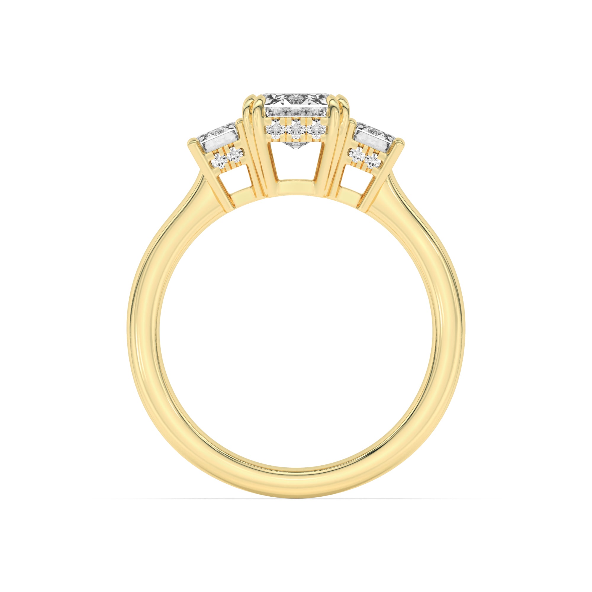 3Cttw Emerald Shaped Lab Grown Diamond (F/VS) Three Stone Accented Ring in 14K Gold