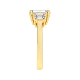 3Cttw Emerald Shaped Lab Grown Diamond (F/VS) Three Stone Accented Ring in 14K Gold