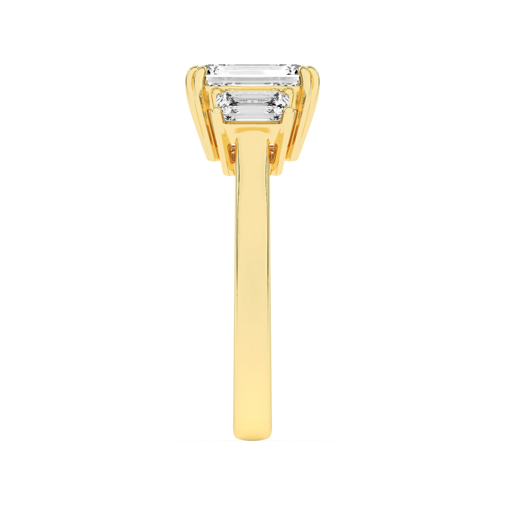 3Cttw Emerald Shaped Lab Grown Diamond (F/VS) Three Stone Accented Ring in 14K Gold
