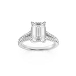 2Cttw Emerald Shaped Lab Grown Diamond (F/VS) Split Shank Trellis Engagement Ring in 14K Gold
