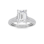 1.5Cttw Emerald Shaped Lab Grown Diamond (F/VS) Hidden Halo Accented Engagement Ring in 14K Gold