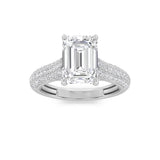 1.5Cttw Emerald Shaped Lab Grown Diamond (F/VS) Hidden Halo Accented Engagement Ring in 14K Gold