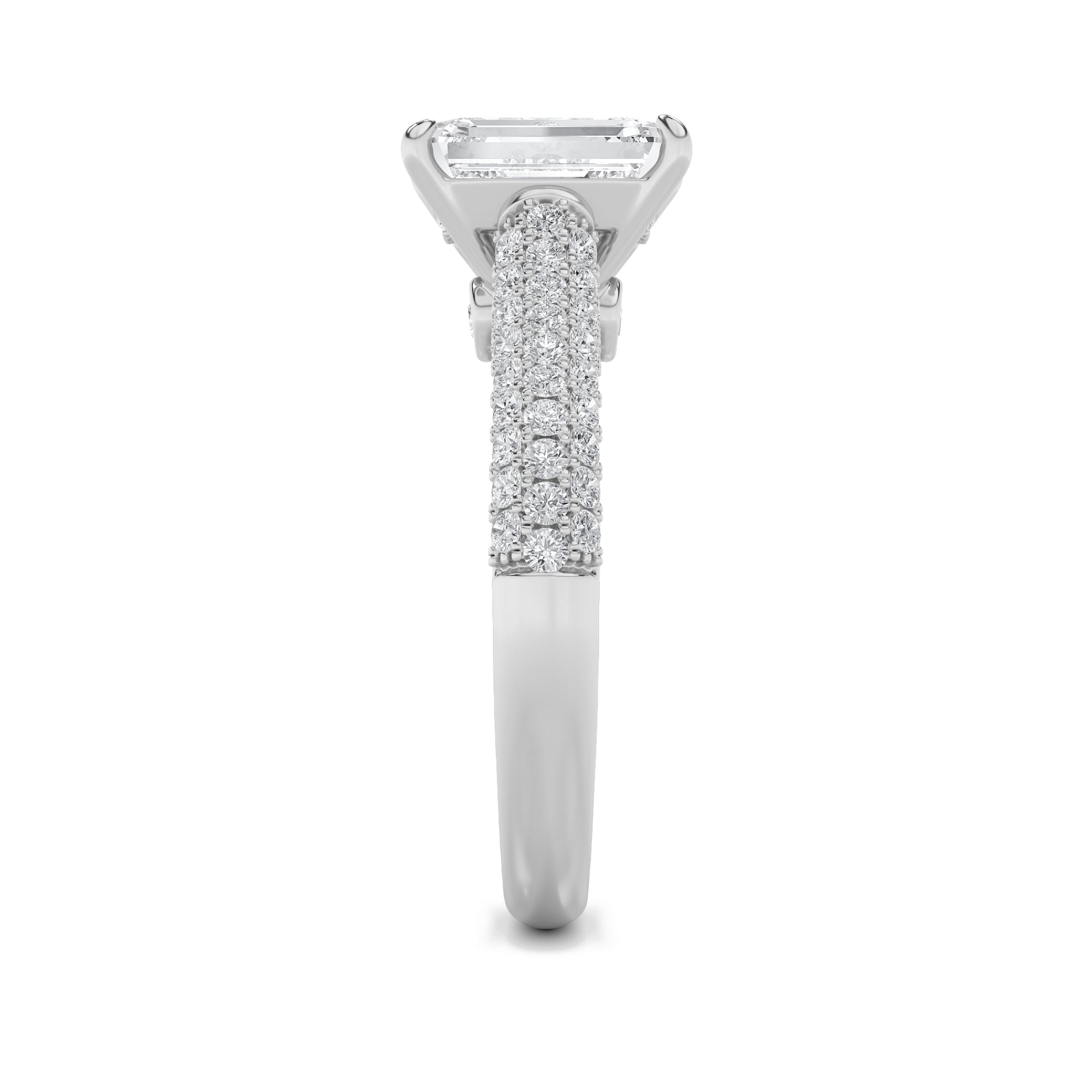 1.5Cttw Emerald Shaped Lab Grown Diamond (F/VS) Hidden Halo Accented Engagement Ring in 14K Gold