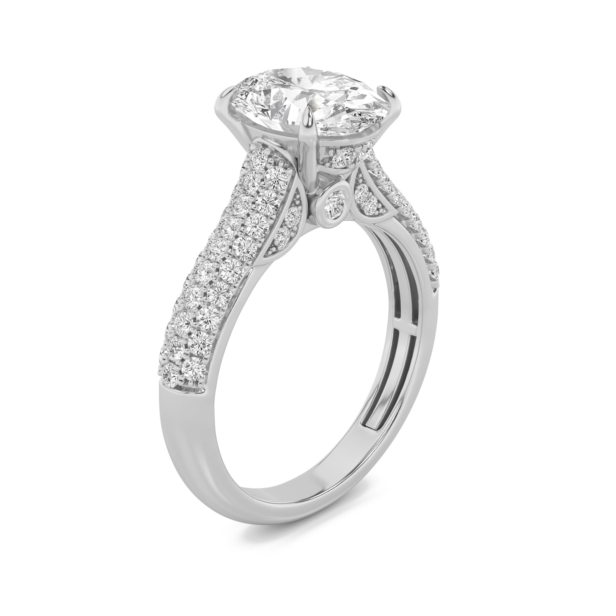 1.5Cttw Oval Shaped Lab Grown Diamond (F/VS) Hidden Halo Accented Engagement Ring in 14K Gold