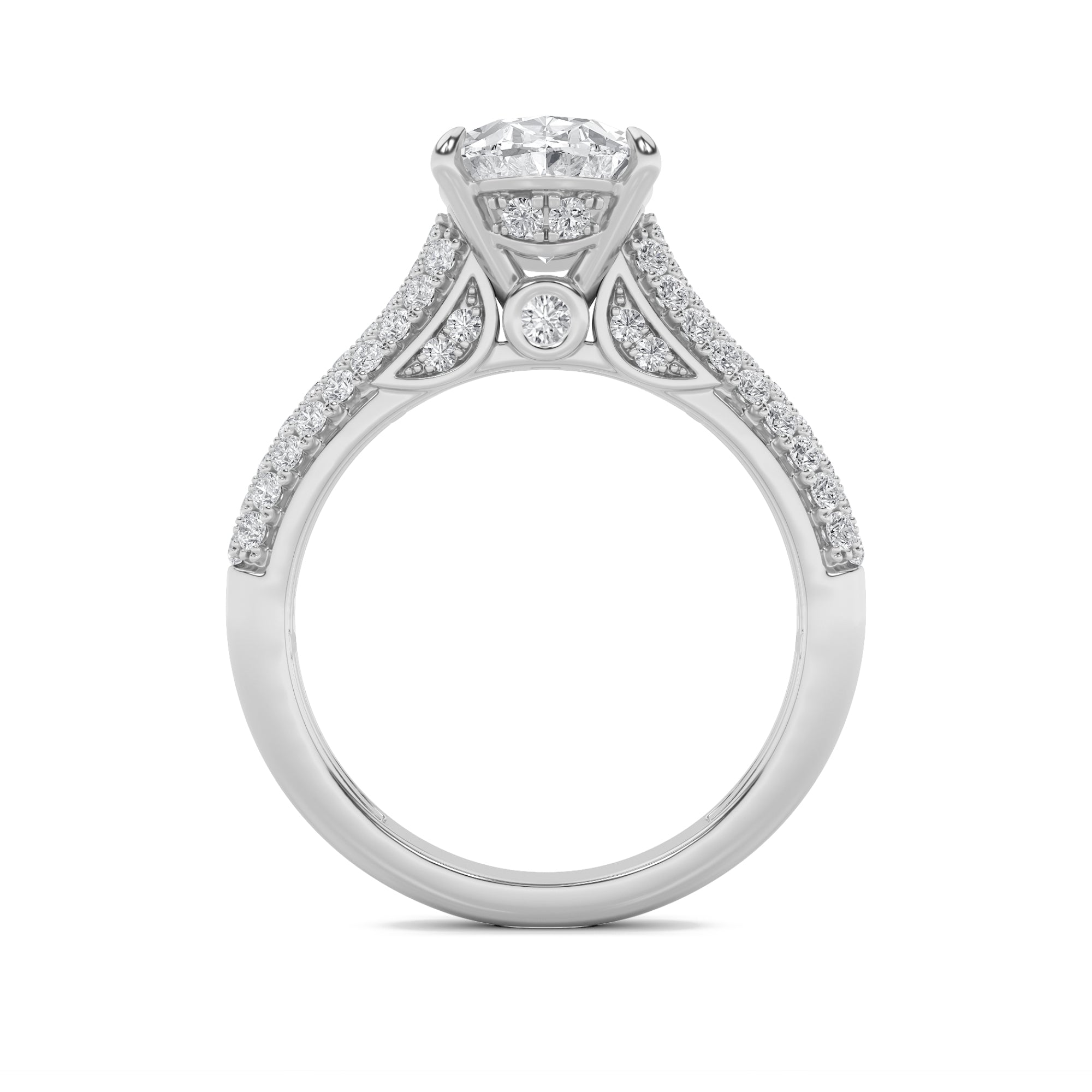 1.5Cttw Oval Shaped Lab Grown Diamond (F/VS) Hidden Halo Accented Engagement Ring in 14K Gold