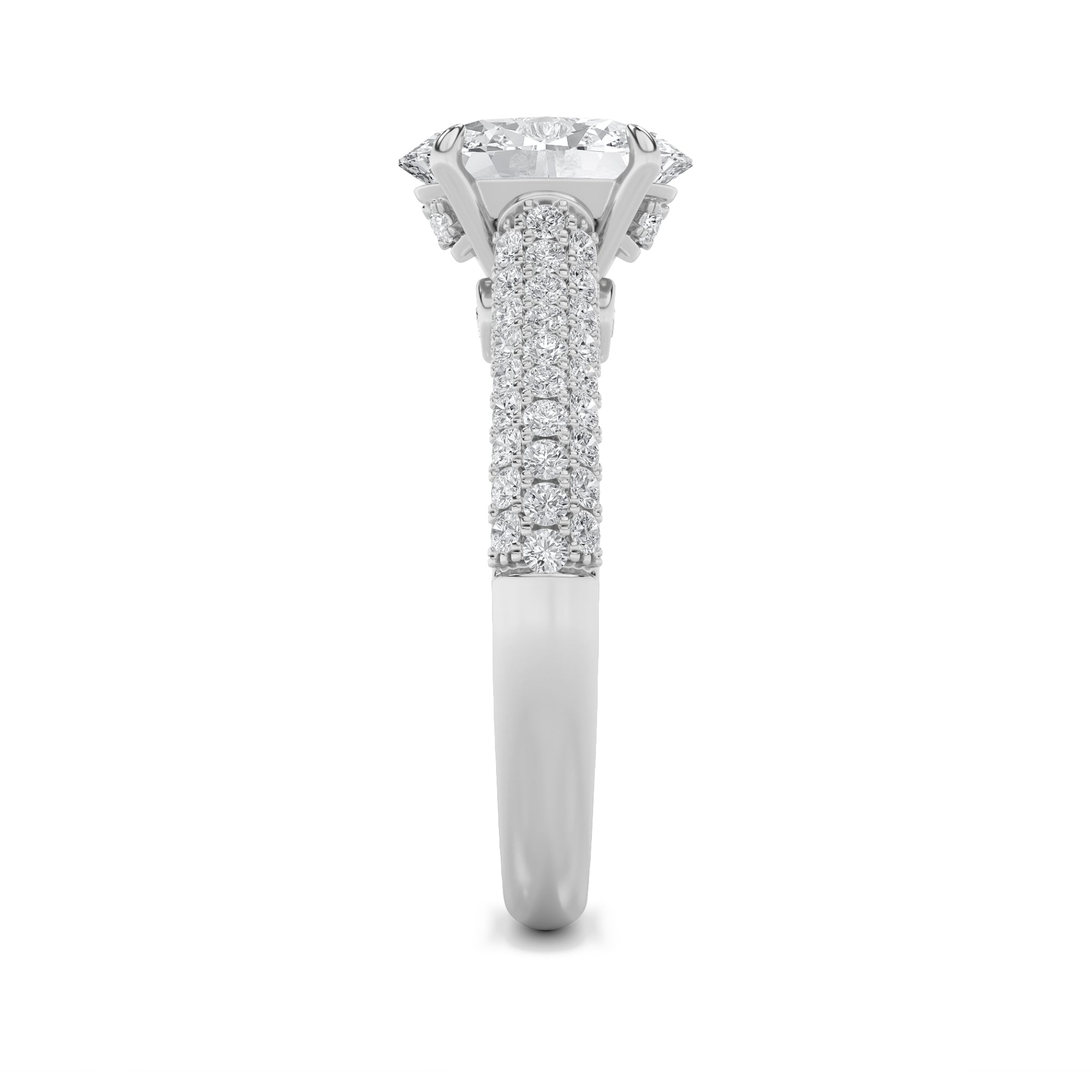 1.5Cttw Oval Shaped Lab Grown Diamond (F/VS) Hidden Halo Accented Engagement Ring in 14K Gold