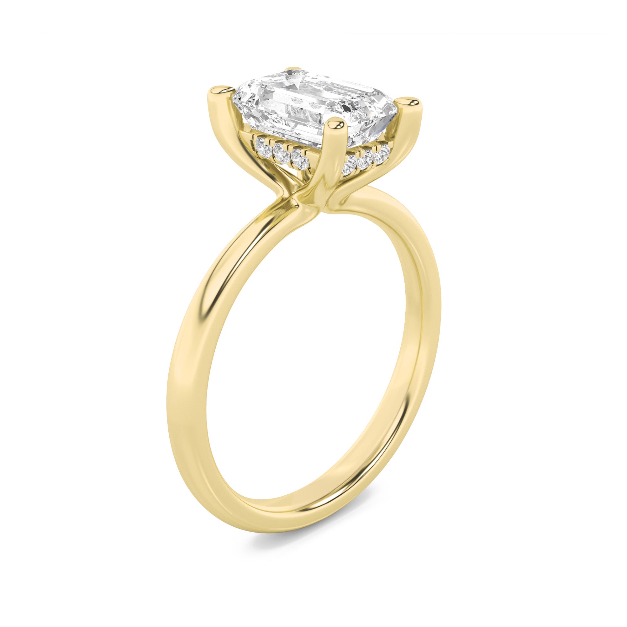 2Cttw Emerald Shaped Lab Grown Diamond (F/VS) Hidden Halo Petite Shank  Ring in 14K Gold