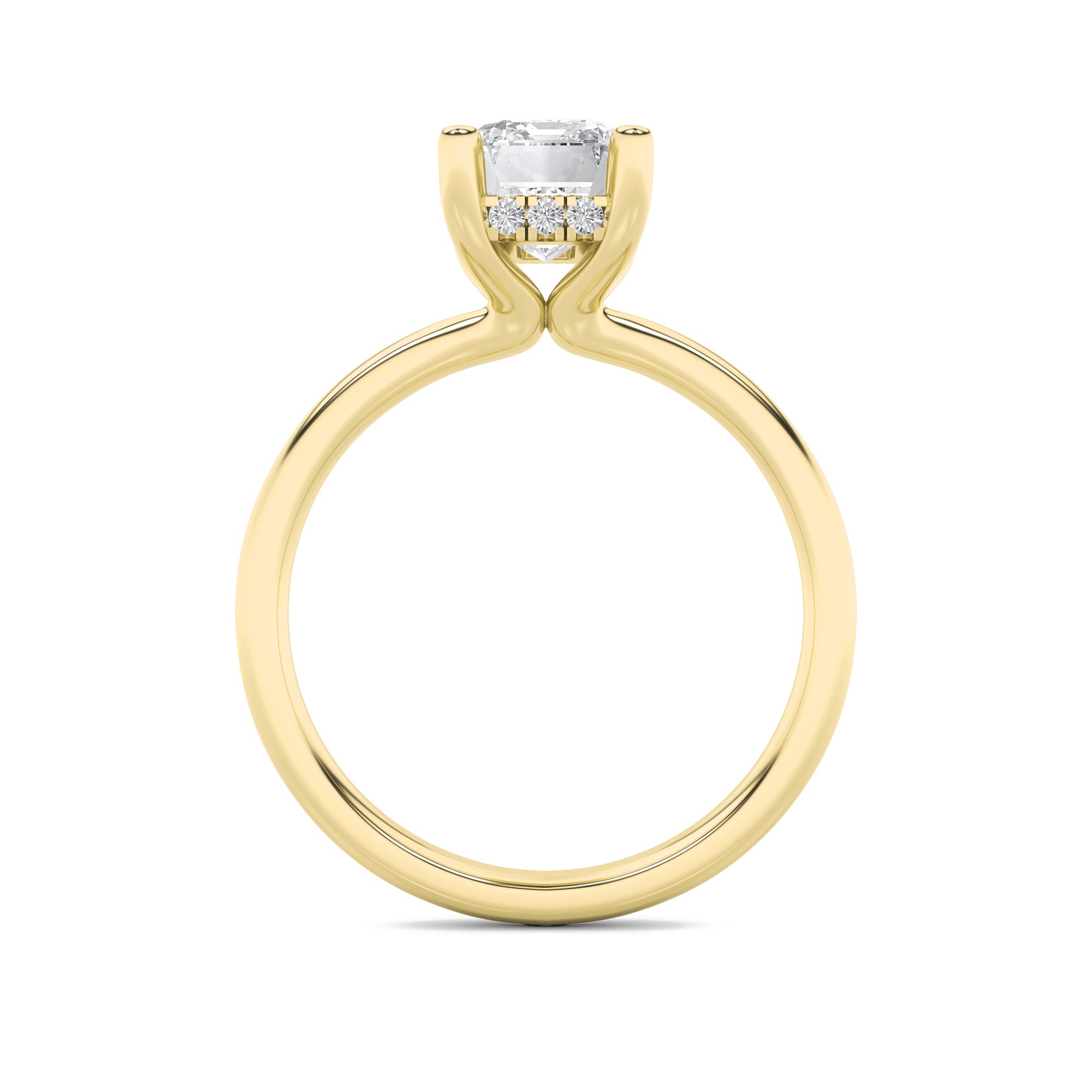 2Cttw Emerald Shaped Lab Grown Diamond (F/VS) Hidden Halo Petite Shank  Ring in 14K Gold