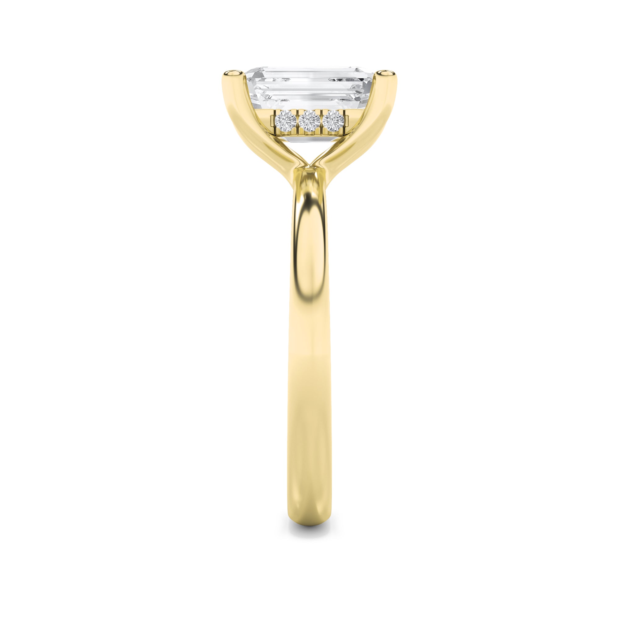 2Cttw Emerald Shaped Lab Grown Diamond (F/VS) Hidden Halo Petite Shank  Ring in 14K Gold