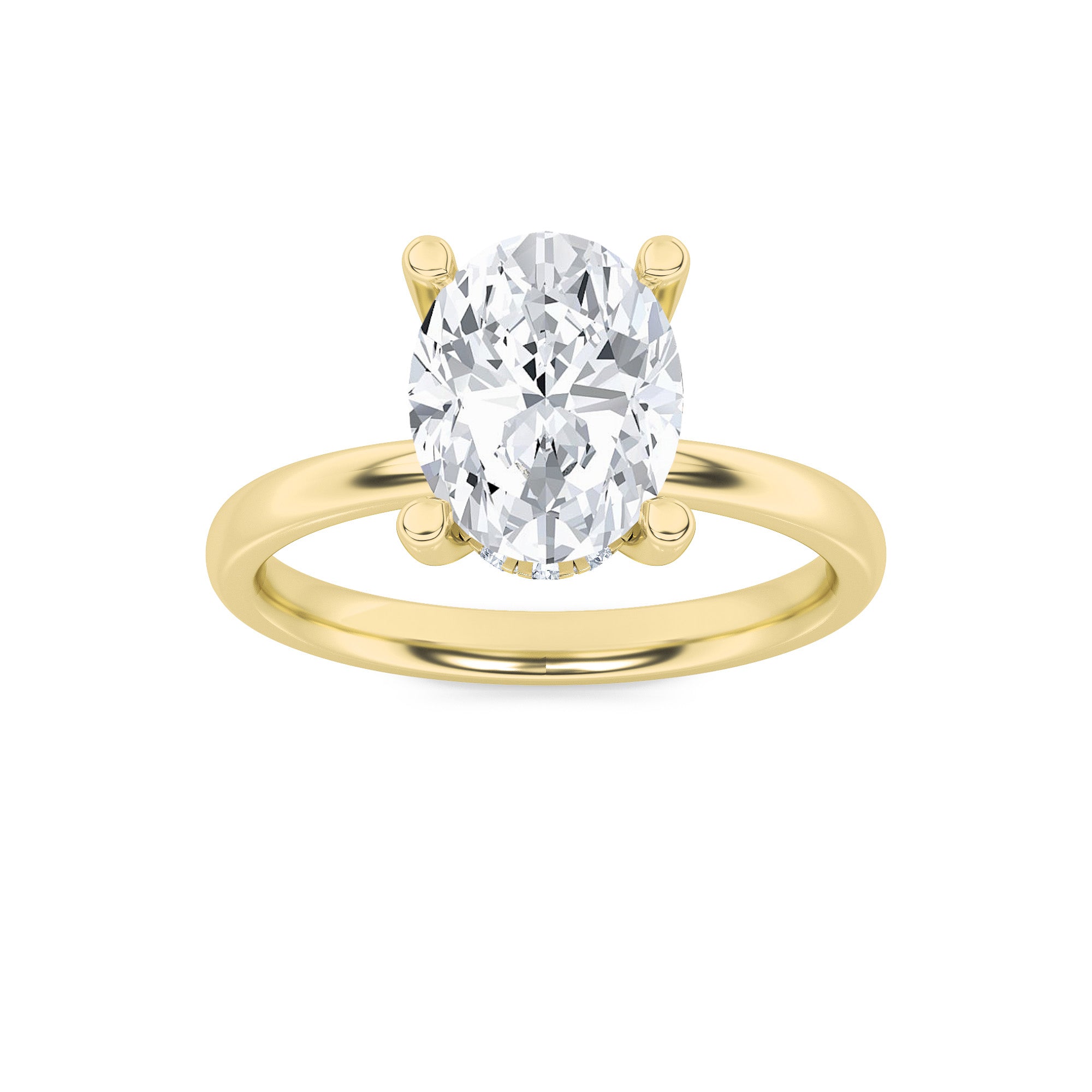 2Cttw Oval Shaped Lab Grown Diamond (F/VS) Hidden Halo Petite Shank  Ring in 14K Gold