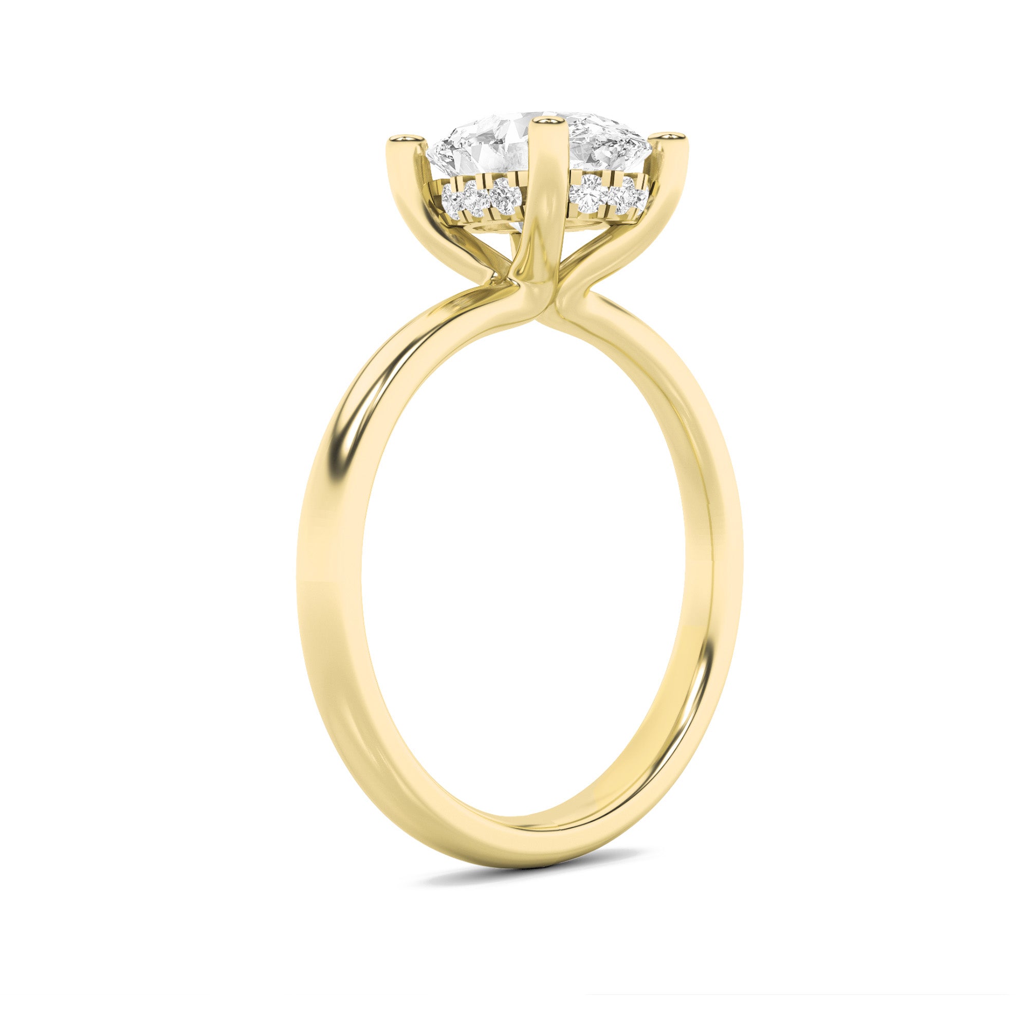 2Cttw Oval Shaped Lab Grown Diamond (F/VS) Hidden Halo Petite Shank  Ring in 14K Gold