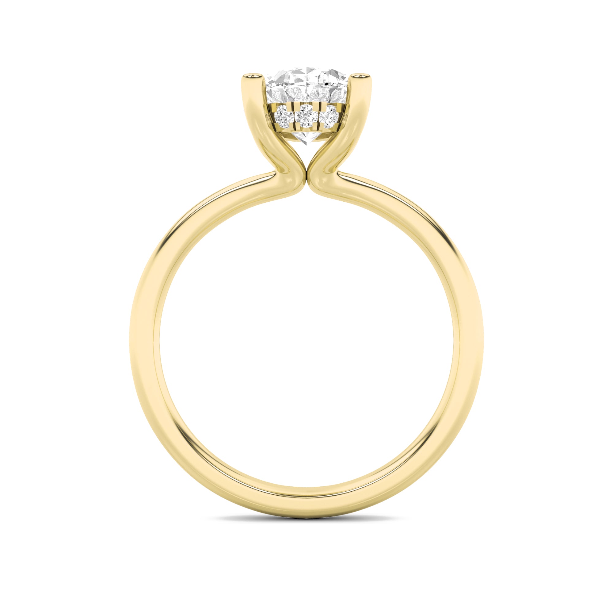 2Cttw Oval Shaped Lab Grown Diamond (F/VS) Hidden Halo Petite Shank  Ring in 14K Gold