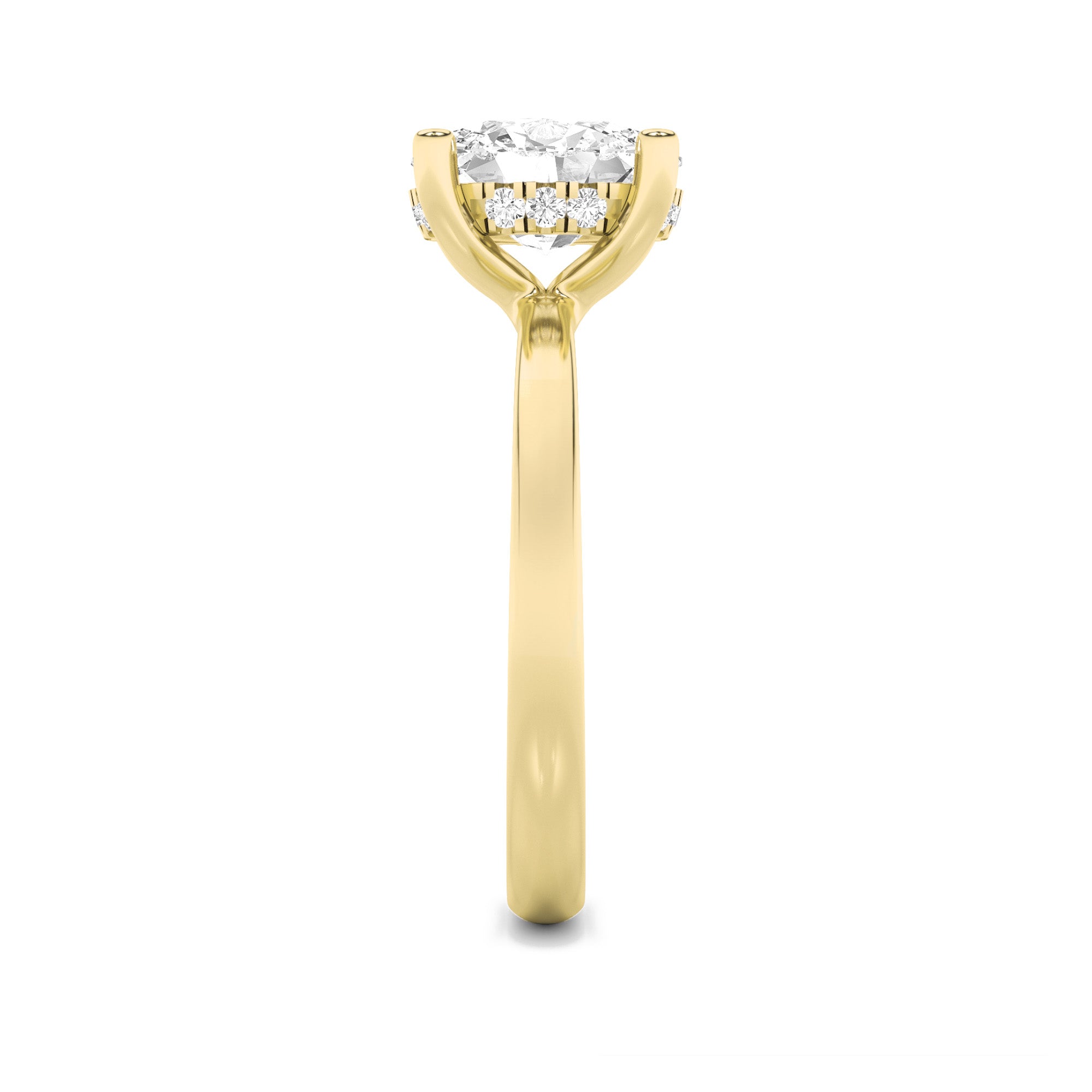 2Cttw Oval Shaped Lab Grown Diamond (F/VS) Hidden Halo Petite Shank  Ring in 14K Gold